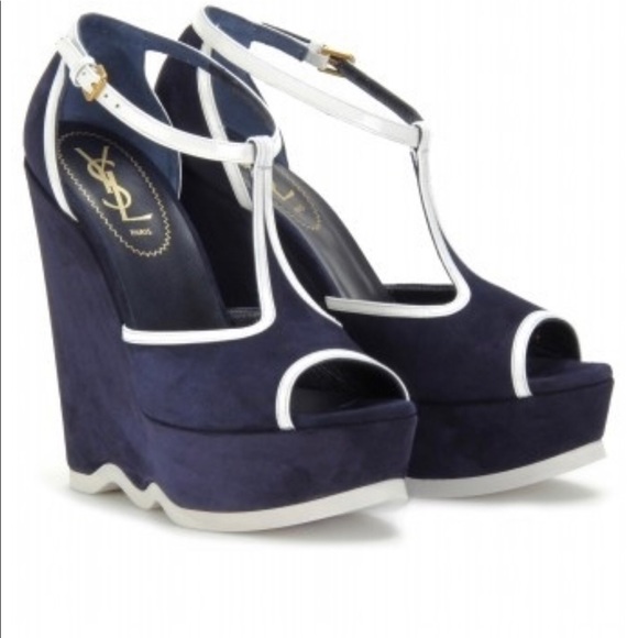 Yves Saint Laurent Shoes - YSL Rivera 105 T Straps / Pacific/Optical White